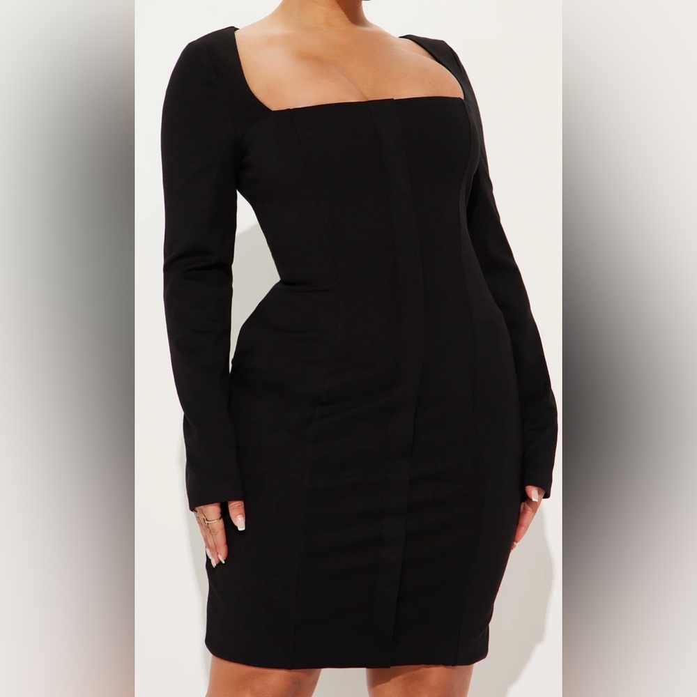 Black Long Sleeve Midi Dress